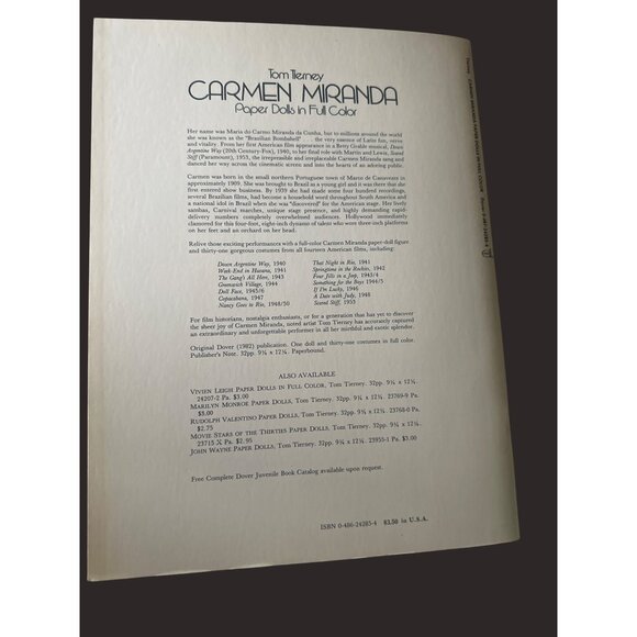 Tom Tierney Carmen Miranda Paper Dolls In Full Color 1982 Dover Books uncut - Picture 6 of 7